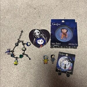 Group of Coraline accessories/toys/makeup/jewelry